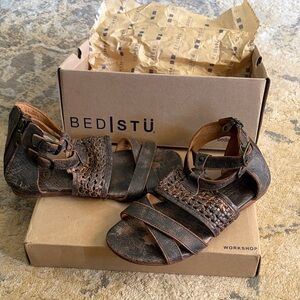 BED|STU Capriana TeakLuz Distressed Brown Leather Sandals